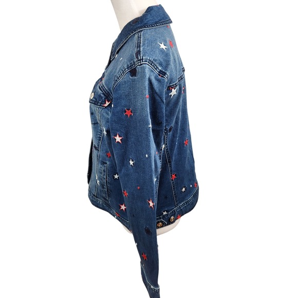 Style & Co Denim Jacket Women's Large Red‎ White Star Embroidered Patriotic NWT - Picture 7 of 7